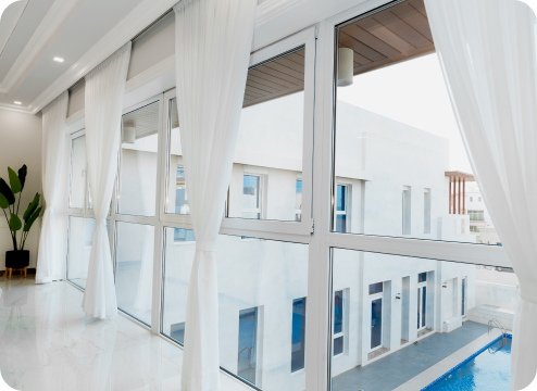 Schuco brand UPVC low-maintenance windows installed in a modern villa